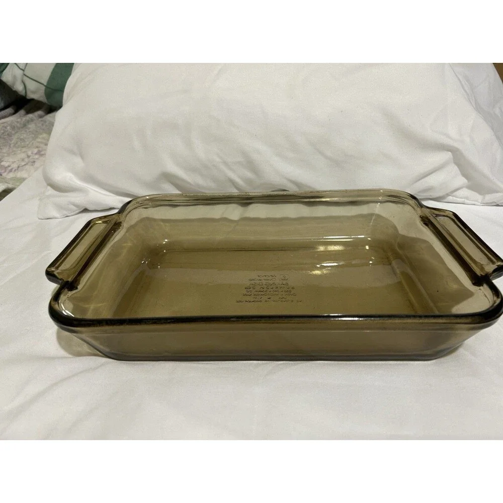 Anchor Ovenware Baking Dish with Handles Brown Glass Rectangular Casserole